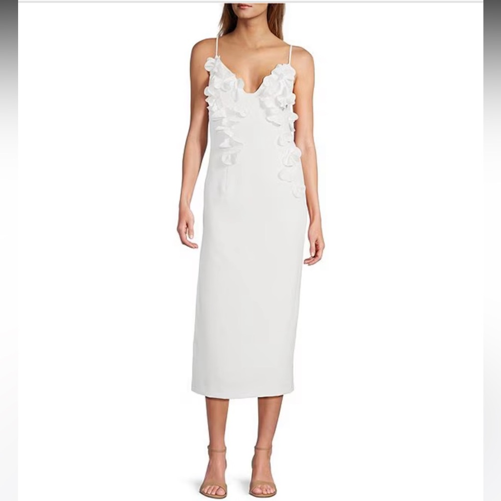 ANTONIO MELANI White Ruffle-Accent Slip Midi Dress